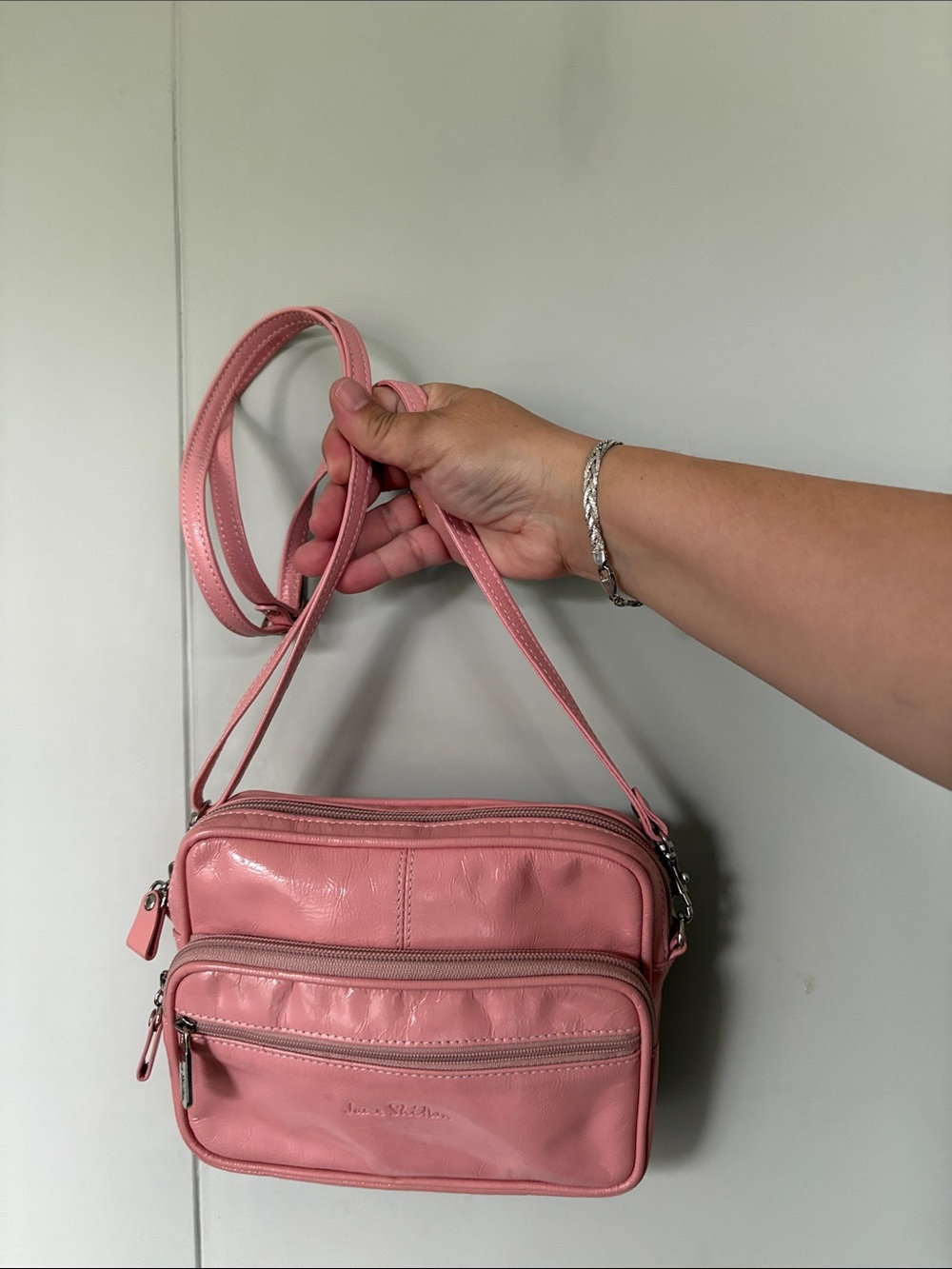 Pink Leather Crossbody Bag - Unbranded